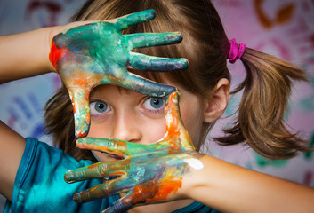 little girl and colors - portrait - obrazy, fototapety, plakaty