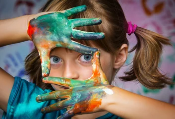 Foto op Plexiglas little girl and colors - portrait © Vera Kuttelvaserova
