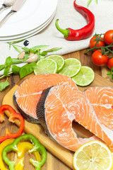 Fresh salmon.Marinated salmon steaks ready for bbq or cooking