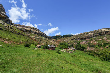 Fototapeta na wymiar Hut in Lesotho Landscape
