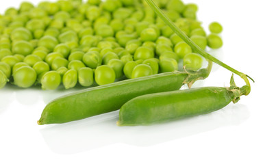 Sweet green peas isolated on white