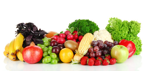 Different fruits and vegetables isolated on white