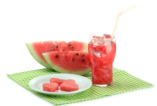 Fresh watermelon and glass of watermelon juice isolated on