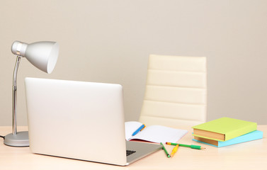 Home workplace with computer, close up