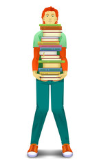 teenager holds heap of books