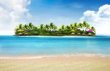 Stickers meubles Île fond de vacances d& 39 été et île avec des palmiers