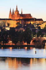 Prague gothic Castle above the River Vltava after Sunset