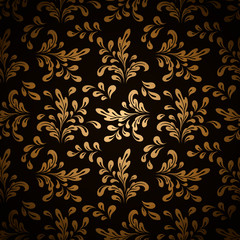Floral swirls, vintage gold seamless pattern