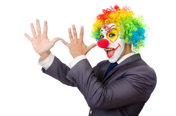 Businessman clown isolated on white