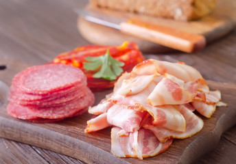 bread, salami and bacon