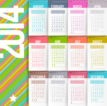 Calendar of 2014 with stitched labels-months