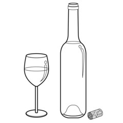 wine glass and bottle outline vector