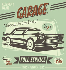 Retro car service sign. Vector illustration.