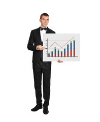 man holding poster with chart