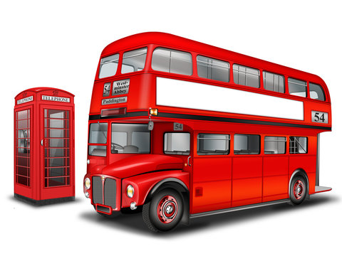 Britischer Doppelstockbus mit Telefonzelle