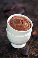 Homemade nut chocolate spread, selective focus