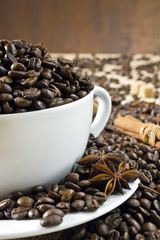 Coffee beans in white cup