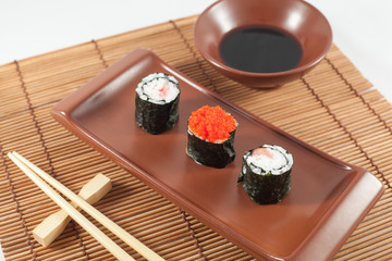 Sushi menu with Soy Saouce and Chopsticks