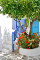 Greek traditional colors on small backstreet, Greece