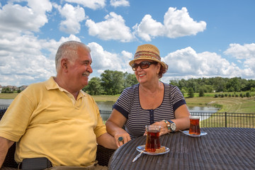 Senior Couple Having Hot Turkish Tea