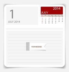 Simple 2014 calendar, July. Vector illustration.