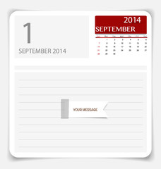 Simple 2014 calendar, September. Vector illustration.