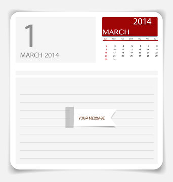 Simple 2014 calendar, March. Vector illustration.