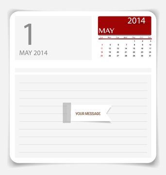 Simple 2014 calendar, May. Vector illustration.