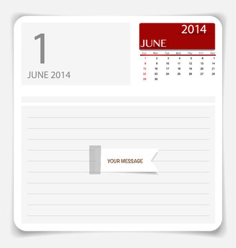 Simple 2014 calendar, June. Vector illustration.