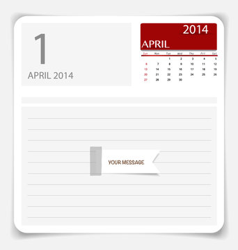 Simple 2014 calendar, April. Vector illustration.