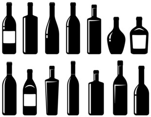 set of glossy wine bottles