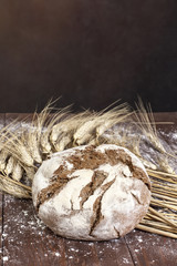 fresh traditional bread with wheat