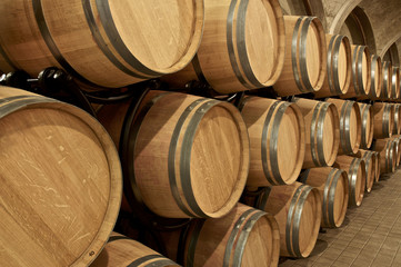 Wine barrel stored in wine cellar