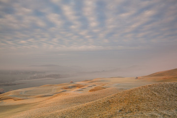 On the golf gourse in the morning