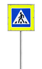 Modern pedestrian crossing road sign isolated on white