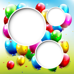 Birthday background with flying balloons and copyspace