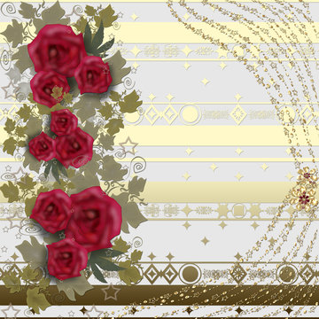 Floral card red flowers on light background