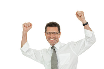 erwachsener geschäftsmann voller freude glücklich