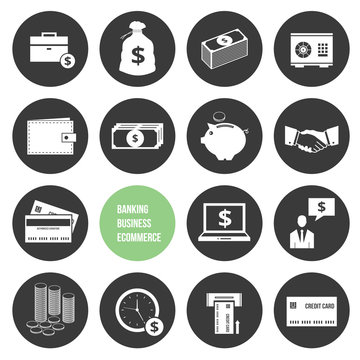 Vector Business Ecommerce Banking and Finance Money Icons Set