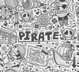 seamless doodle pirate pattern