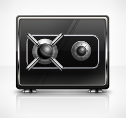 Metal safe with combination lock isolated on white, vector