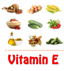 Food sources of vitamin E, isolated on white