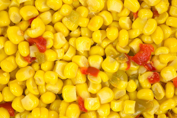 Close view corn with green and red peppers