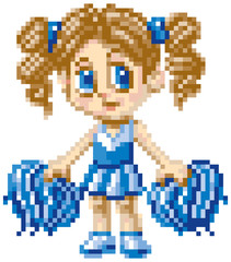 Pixel Art Cheerleader Girl Vector Illustration