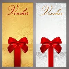 Fototapeta na wymiar Gift certificate, Voucher, Coupon, Ticket. Bow, boxes