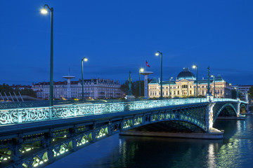 Fototapeta premium View of famous bridge and University in Lyon