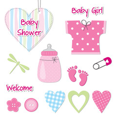 Baby girl shower card - scrapbook design elements