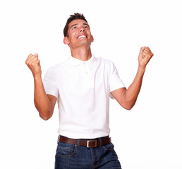 Fototapeta premium Handsome charming man standing celebrating victory