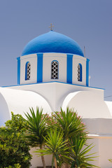 traditional blue doom of orthodox church in Greece
