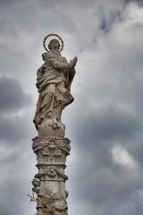 Marian column on the Masaryk square in Trebon, Czech republic